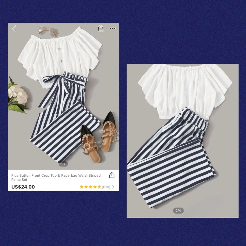 NWT Button Crop & Paperbag Waist Striped Pants Set